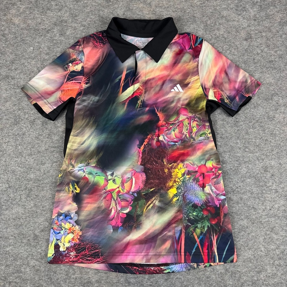 Adidas Aeroready Tennis Polo Shirt Polyester Colorful Boys Large L 13-14